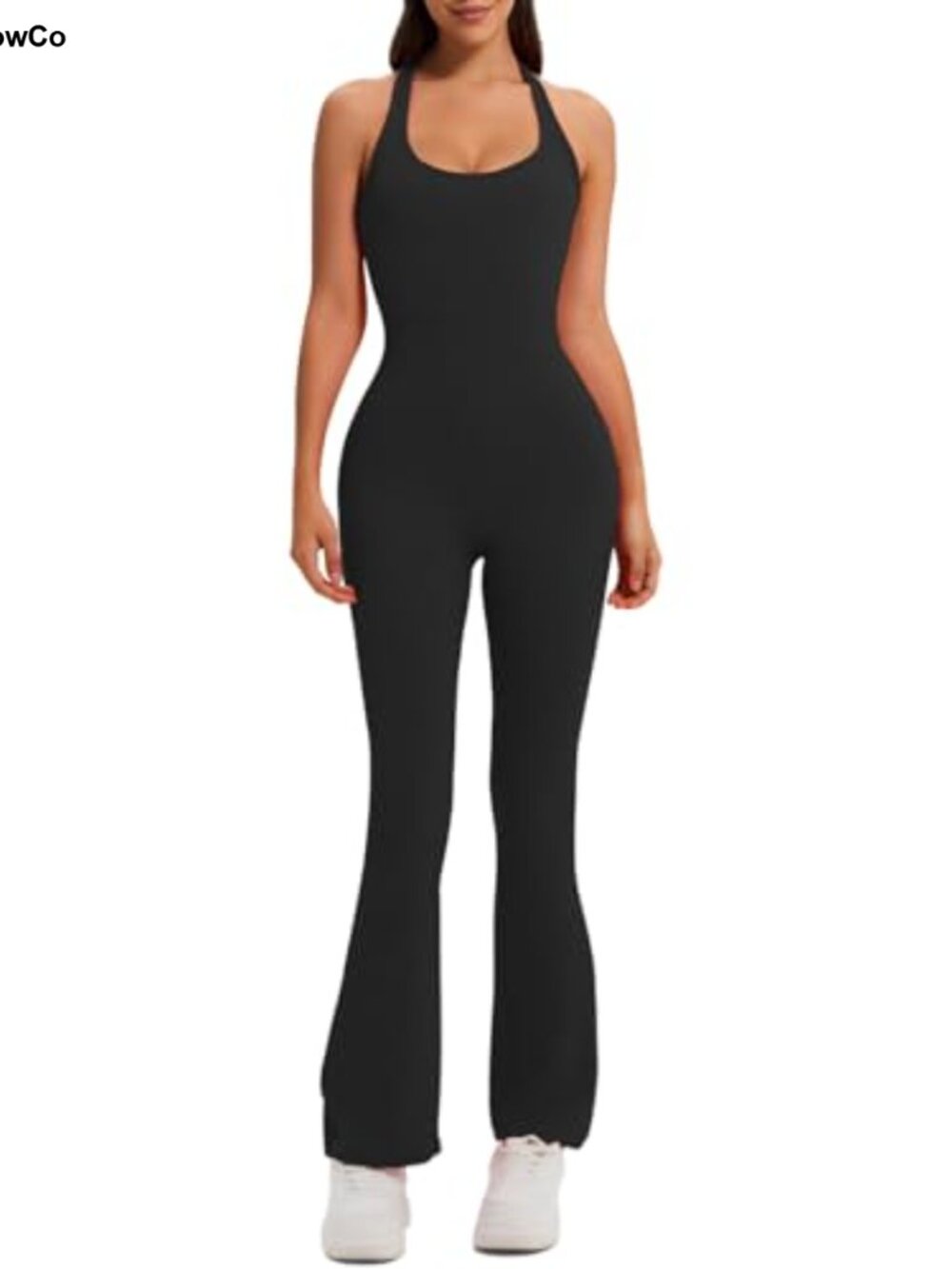 Sexy Ribbed Knit Sleeveless Backless Jumpsuit Flare Leg One Piece